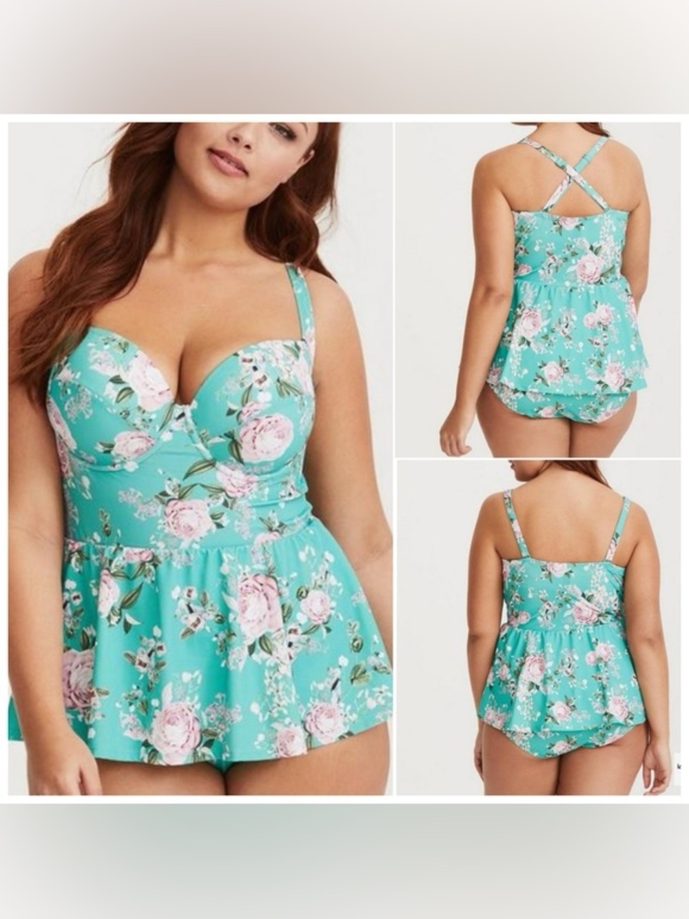 Torrid Swim Light Blue Lilac White Roses Floral Swimsuit Dress 4X